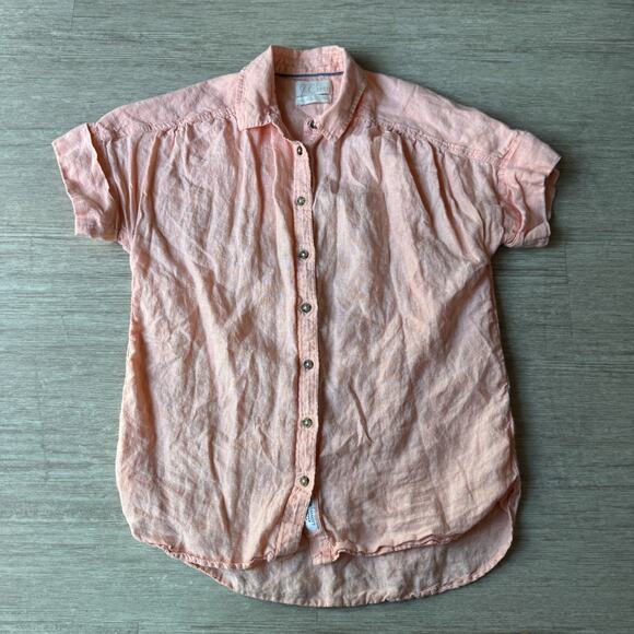 J. Crew Baird McNutt Irish Linen Women's Button Up Shirt Short Sleeve Peach XXS - Picture 1 of 7